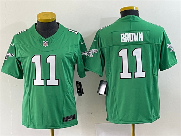 Women's Philadelphia Eagles #11 A. J. Brown Green 2023 F.U.S.E. Stitched Football Jersey(Run Small) Women's Philadelphia Eagles #11 A. J. Brown Green 2023 F.U.S.E. Stitched Football Jersey(Run Small)