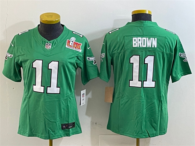 Women's Philadelphia Eagles #11 A. J. Brown Green 2025 Super Bowl LIX Patch F.U.S.E. Throwback Vapor Untouchable Limited Stitched Football Jersey(Run Small) Women's Philadelphia Eagles #11 A. J. Brown Green 2025 Super Bowl LIX Patch F.U.S.E. Throwback Vapor Untouchable Limited Stitched Football Jersey(Run Small)