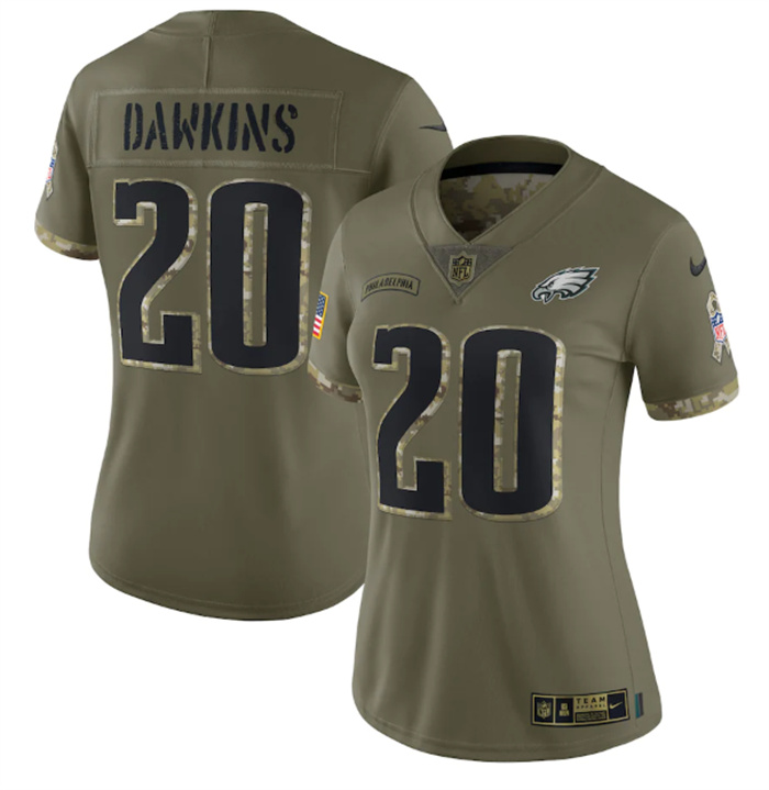 Women's Philadelphia Eagles #20 Brian Dawkins Olive 2022 Salute To Service Limited Stitched Jersey(Run Small) Women's Philadelphia Eagles #20 Brian Dawkins Olive 2022 Salute To Service Limited Stitched Jersey(Run Small)