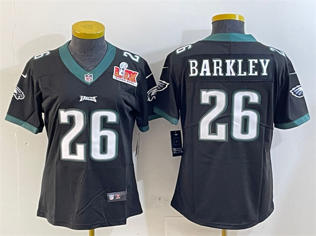 Women's Philadelphia Eagles #26 Saquon Barkley Black 2025 Super Bowl LIX Patch Vapor Untouchable Limited Stitched Football Jersey(Run Small) Women's Philadelphia Eagles #26 Saquon Barkley Black 2025 Super Bowl LIX Patch Vapor Untouchable Limited Stitched Football Jersey(Run Small)