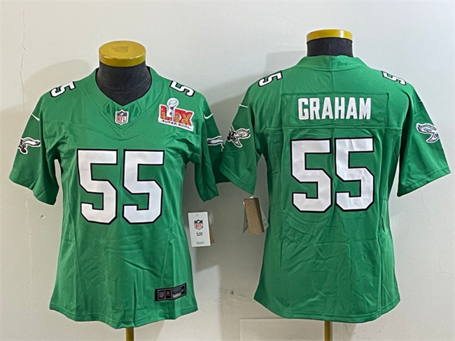 Women's Philadelphia Eagles #55 Brandon Graham Green 2025 Super Bowl LIX Patch F.U.S.E. Throwback Vapor Untouchable Limited Stitched Football Jersey(Run Small) Women's Philadelphia Eagles #55 Brandon Graham Green 2025 Super Bowl LIX Patch F.U.S.E. Throwback Vapor Untouchable Limited Stitched Football Jersey(Run Small)