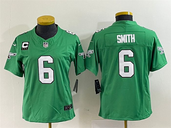 Women's Philadelphia Eagles #6 DeVonta Smith Green 2023 F.U.S.E. With C Patch Stitched Football Jersey(Run Small) Women's Philadelphia Eagles #6 DeVonta Smith Green 2023 F.U.S.E. With C Patch Stitched Football Jersey(Run Small)