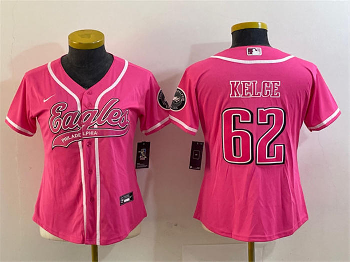 Women's Philadelphia Eagles #62 Jason Kelce Pink Cool Base Stitched Baseball Jersey(Run Small) Women's Philadelphia Eagles #62 Jason Kelce Pink Cool Base Stitched Baseball Jersey(Run Small)