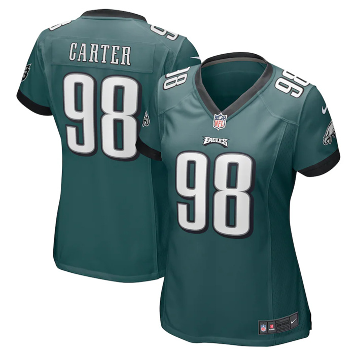 Women's Philadelphia Eagles #98 Jalen Carter Green 2023 Draft Stitched Football Jersey(Run Small) Women's Philadelphia Eagles #98 Jalen Carter Green 2023 Draft Stitched Football Jersey(Run Small)