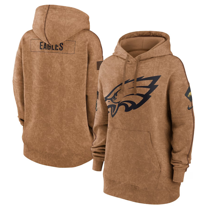 Women's Philadelphia Eagles 2023 Brown Salute To Service Pullover Hoodie(Run Small) Women's Philadelphia Eagles 2023 Brown Salute To Service Pullover Hoodie(Run Small)