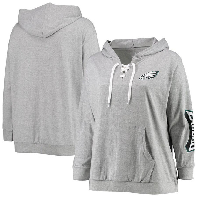 Women's Philadelphia Eagles Heathered Gray Lace-Up Pullover Hoodie Women's Philadelphia Eagles Heathered Gray Lace-Up Pullover Hoodie