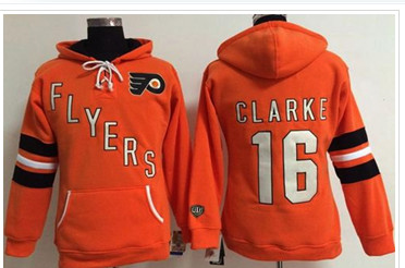 Women's Philadelphia Flyers #16 Bobby Clarke Orange Old Time Heidi NHL Hoodie Women's Philadelphia Flyers #16 Bobby Clarke Orange Old Time Heidi NHL Hoodie