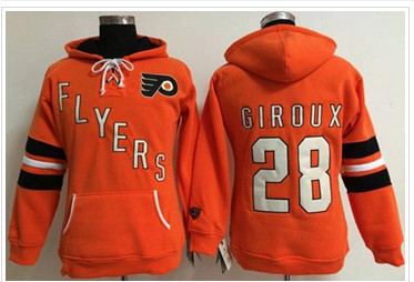Women's Philadelphia Flyers #28 Claude Giroux Orange Old Time Heidi NHL Hoodie Women's Philadelphia Flyers #28 Claude Giroux Orange Old Time Heidi NHL Hoodie
