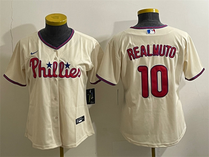 Women's Philadelphia Phillies #10 J.T. Realmuto Cream Cool Base Stitched Baseball Jersey(Run Small) Women's Philadelphia Phillies #10 J.T. Realmuto Cream Cool Base Stitched Baseball Jersey(Run Small)