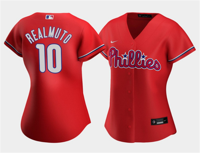 Women's Philadelphia Phillies #10 J.T. Realmuto Red Stitched Baseball Jersey(Run Small) Women's Philadelphia Phillies #10 J.T. Realmuto Red Stitched Baseball Jersey(Run Small)