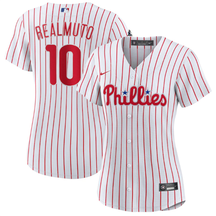 Women's Philadelphia Phillies #10 J.T. Realmuto White Stitched Baseball Jersey(Run Small) Women's Philadelphia Phillies #10 J.T. Realmuto White Stitched Baseball Jersey(Run Small)