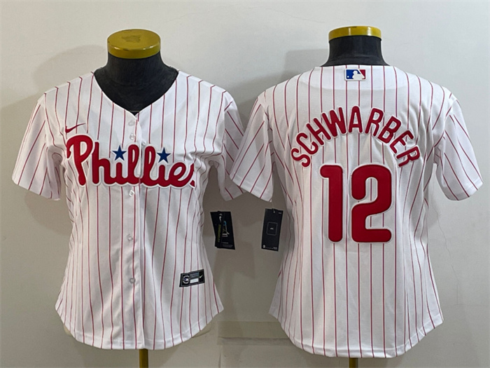 Women's Philadelphia Phillies #12 Kyle Schwarber White Stitched Baseball Jersey(Run Small) Women's Philadelphia Phillies #12 Kyle Schwarber White Stitched Baseball Jersey(Run Small)