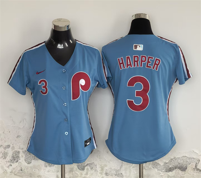 Women's Philadelphia Phillies #3 Bryce Harper Light Blue Stitched Baseball Jersey(Run Small) Women's Philadelphia Phillies #3 Bryce Harper Light Blue Stitched Baseball Jersey(Run Small)