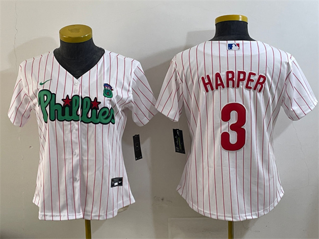 Women's Philadelphia Phillies #3 Bryce Harper Phanatic White Stitched Baseball Jersey(Run Small) Women's Philadelphia Phillies #3 Bryce Harper Phanatic White Stitched Baseball Jersey(Run Small)
