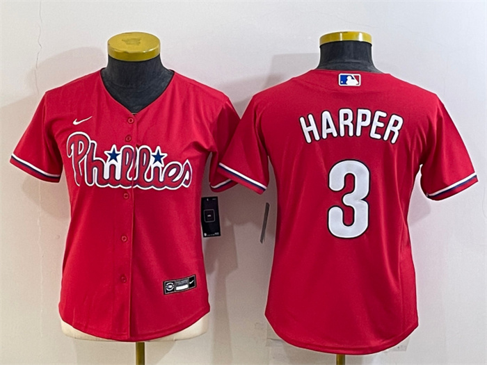 Women's Philadelphia Phillies #3 Bryce Harper Red Stitched Baseball Jersey(Run Small) Women's Philadelphia Phillies #3 Bryce Harper Red Stitched Baseball Jersey(Run Small)