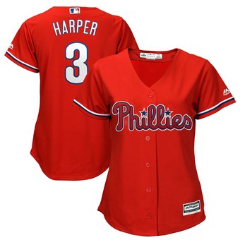 Women's Philadelphia Phillies #3 Bryce Harper Scarlet Cool Base Jersey