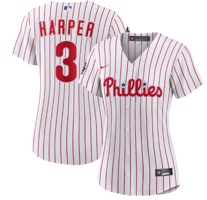 Women's Philadelphia Phillies #3 Bryce Harper White 2022 World Series Flex Base Stitched Baseball Jersey(Run Small) Women's Philadelphia Phillies #3 Bryce Harper White 2022 World Series Flex Base Stitched Baseball Jersey(Run Small)