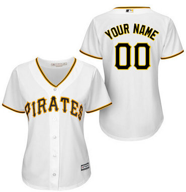 Women's Pittsburgh Pirates Home White Customized Authentic Stitched Jersey Women's Pittsburgh Pirates Home White Customized Authentic Stitched Jersey