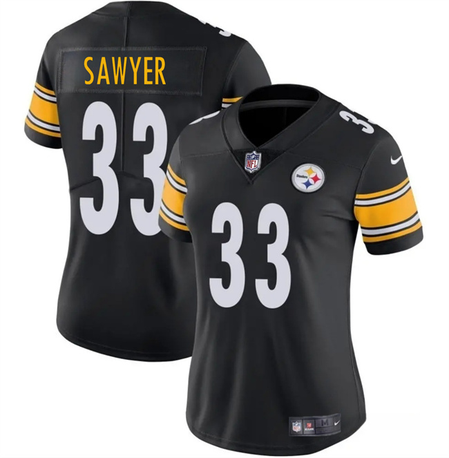 Women's Pittsburgh Steelers #33 Jack Sawyer Black 2025 Draft Vapor Untouchable Limited Stitched Football Jersey(Run Small) Women's Pittsburgh Steelers #33 Jack Sawyer Black 2025 Draft Vapor Untouchable Limited Stitched Football Jersey(Run Small)
