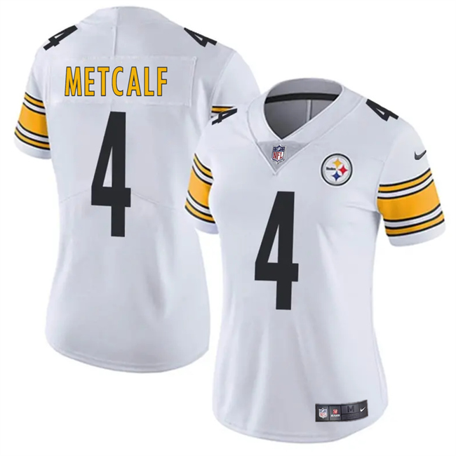 Women's Pittsburgh Steelers #4 DK Metcalf 2025 White Vapor Stitched Football Jersey(Run Small) Women's Pittsburgh Steelers #4 DK Metcalf 2025 White Vapor Stitched Football Jersey(Run Small)
