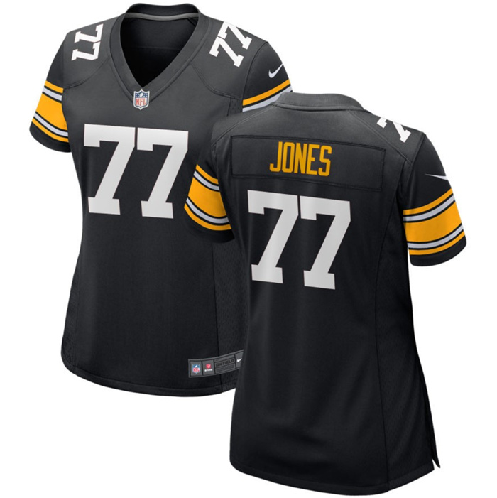 Women's Pittsburgh Steelers #77 Broderick Jones Black Stitched Game Jersey(Run Small) Women's Pittsburgh Steelers #77 Broderick Jones Black Stitched Game Jersey(Run Small)