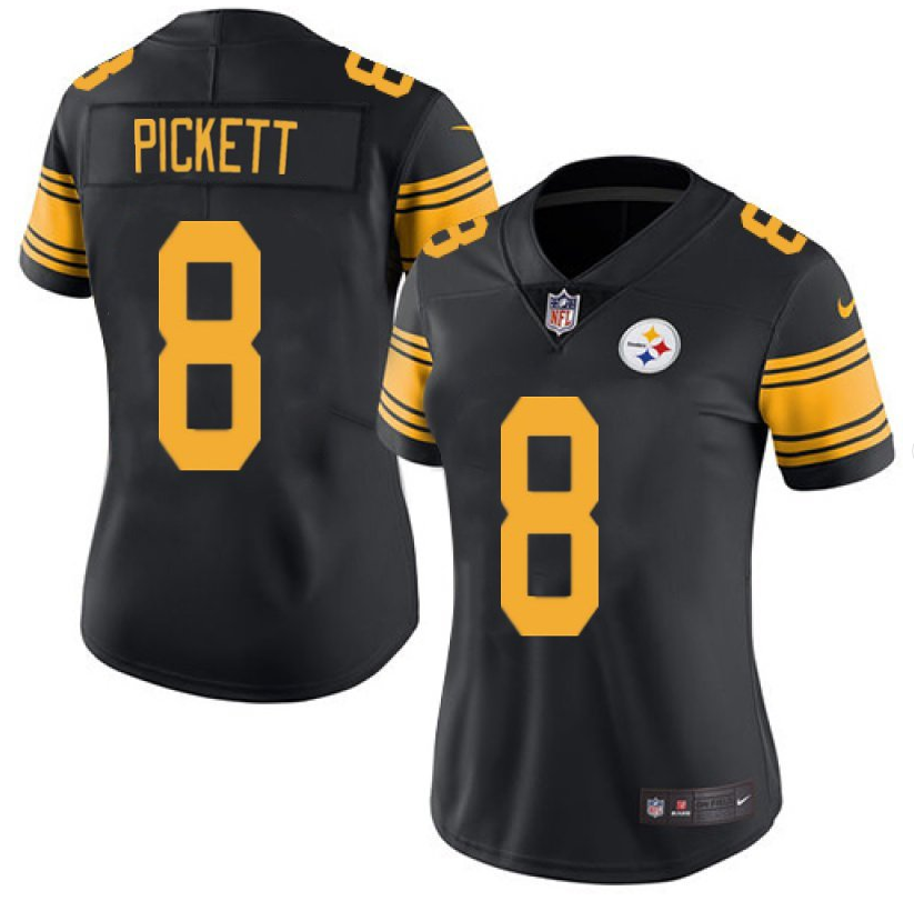 Women's Pittsburgh Steelers #8 Kenny Pickett Black Color Rush Limited Stitched Jersey(Run Small) Women's Pittsburgh Steelers #8 Kenny Pickett Black Color Rush Limited Stitched Jersey(Run Small)
