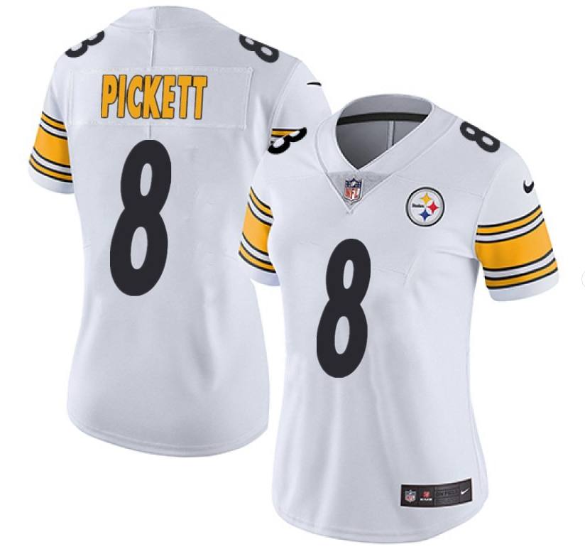 Women's Pittsburgh Steelers #8 Kenny Pickett White Vapor Untouchable Limited Stitched Jersey(Run Small) Women's Pittsburgh Steelers #8 Kenny Pickett White Vapor Untouchable Limited Stitched Jersey(Run Small)