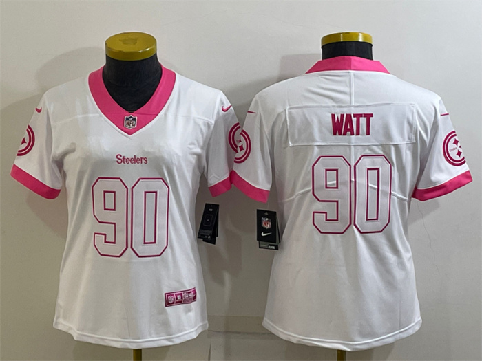 Women's Pittsburgh Steelers #90 T. J. Watt White Pink Vapor Untouchaable Limited Stitched Jersey(Run Small) Women's Pittsburgh Steelers #90 T. J. Watt White Pink Vapor Untouchaable Limited Stitched Jersey(Run Small)