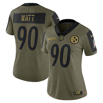 Women's Pittsburgh Steelers #90 T.J. Watt Nike Olive 2021 Salute To Service Limited Player Jersey Women's Pittsburgh Steelers #90 T.J. Watt Nike Olive 2021 Salute To Service Limited Player Jersey