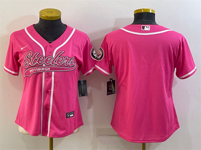 Women's Pittsburgh Steelers Blank Pink With Patch Cool Base Stitched Baseball Jersey(Run Small) Women's Pittsburgh Steelers Blank Pink With Patch Cool Base Stitched Baseball Jersey(Run Small)