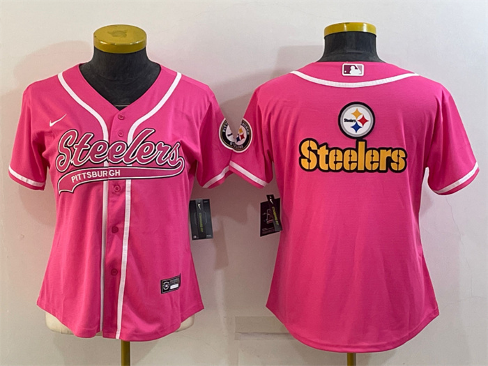 Women's Pittsburgh Steelers Pink Team Big Logo With Patch Cool Base Stitched Baseball Jersey(Run Small) Women's Pittsburgh Steelers Pink Team Big Logo With Patch Cool Base Stitched Baseball Jersey(Run Small)