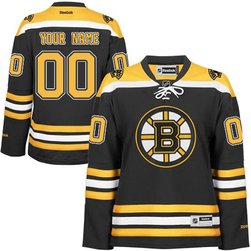 Women's Reebok Boston Bruins Customized Authentic Black Home NHL Jersey