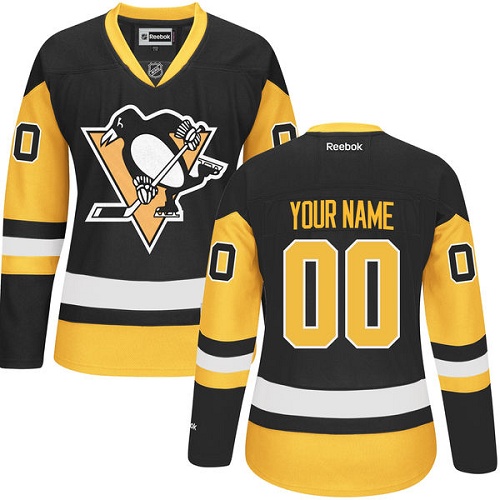 Women's Reebok Pittsburgh Penguins Customized Authentic Black Gold Third NHL Jersey Women's Reebok Pittsburgh Penguins Customized Authentic Black Gold Third NHL Jersey