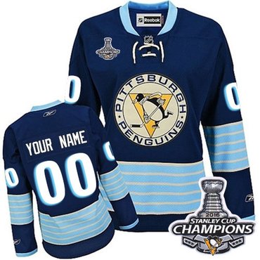Women's Reebok Pittsburgh Penguins Customized Authentic Navy Blue Third Vintage 2016 Stanley Cup Champions NHL Jersey Women's Reebok Pittsburgh Penguins Customized Authentic Navy Blue Third Vintage 2016 Stanley Cup Champions NHL Jersey