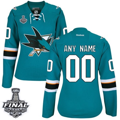 Women's Reebok San Jose Sharks Customized Authentic Teal Green Home 2016 Stanley Cup Final Bound NHL Jersey Women's Reebok San Jose Sharks Customized Authentic Teal Green Home 2016 Stanley Cup Final Bound NHL Jersey