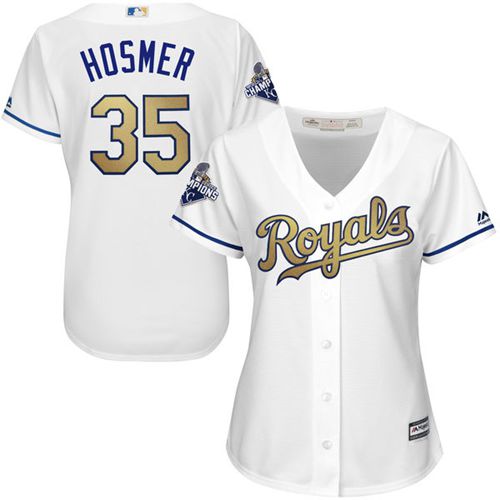 Women's Royals #35 Eric Hosmer White 2015 World Series Champions Gold Program Cool Base Stitched MLB Jersey Women's Royals #35 Eric Hosmer White 2015 World Series Champions Gold Program Cool Base Stitched MLB Jersey