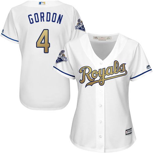 Women's Royals #4 Alex Gordon White 2015 World Series Champions Gold Program Cool Base Stitched MLB Jersey Women's Royals #4 Alex Gordon White 2015 World Series Champions Gold Program Cool Base Stitched MLB Jersey