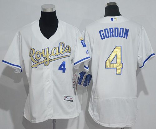 Women's Royals #4 Alex Gordon White Flexbase Authentic 2015 World Series Champions Gold Program Cool Base Stitched MLB Jersey Women's Royals #4 Alex Gordon White Flexbase Authentic 2015 World Series Champions Gold Program Cool Base Stitched MLB Jersey
