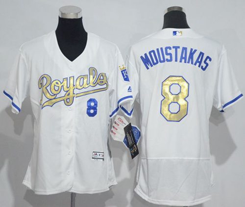 Women's Royals #8 Mike Moustakas White Flexbase Authentic 2015 World Series Champions Gold Program Cool Base Stitched MLB Jersey Women's Royals #8 Mike Moustakas White Flexbase Authentic 2015 World Series Champions Gold Program Cool Base Stitched MLB Jersey