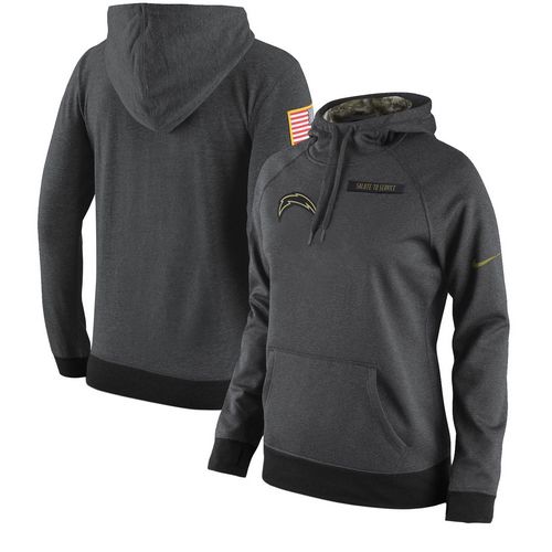 Women's San Diego Chargers Nike Anthracite Salute to Service Player Performance Hoodie Women's San Diego Chargers Nike Anthracite Salute to Service Player Performance Hoodie