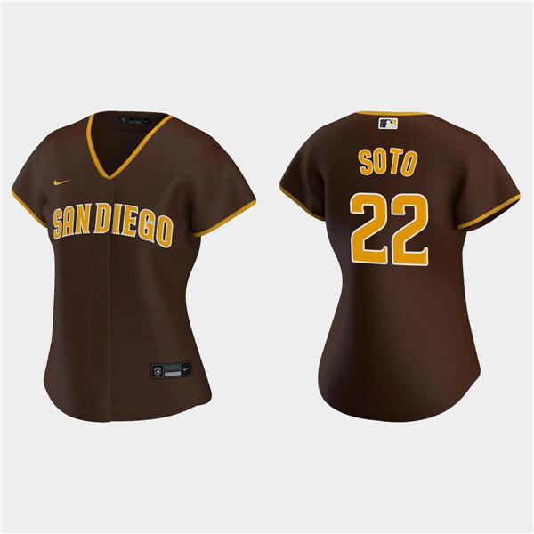 Women's San Diego Padres #22 Juan Soto Brown Cool Base Stitched Baseball Jersey(Run Small) Women's San Diego Padres #22 Juan Soto Brown Cool Base Stitched Baseball Jersey(Run Small)
