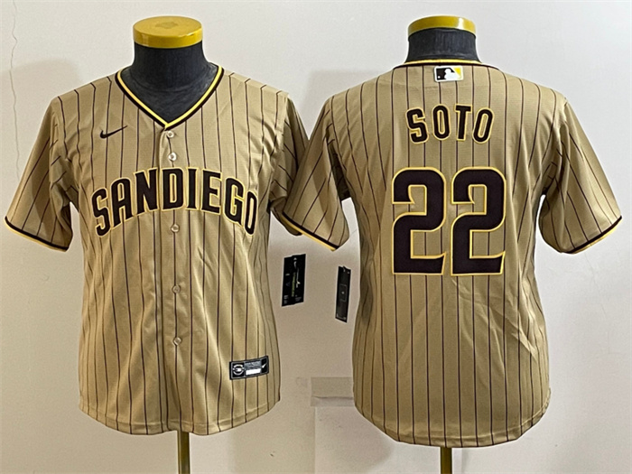 Women's San Diego Padres #22 Juan Soto Brown Cool Base Stitched Baseball Jersey(Run Small) Women's San Diego Padres #22 Juan Soto Brown Cool Base Stitched Baseball Jersey(Run Small)