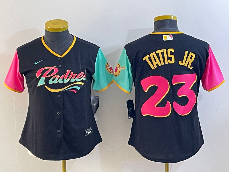 Women's San Diego Padres #23 Fernando Tatis Jr. Black City Connect Stitched Baseball Jersey(Run Small) Women's San Diego Padres #23 Fernando Tatis Jr. Black City Connect Stitched Baseball Jersey(Run Small)
