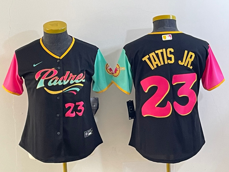 Women's San Diego Padres #23 Fernando Tatis Jr. Black City Connect With Patch Stitched Baseball Jersey(Run Small) Women's San Diego Padres #23 Fernando Tatis Jr. Black City Connect With Patch Stitched Baseball Jersey(Run Small)