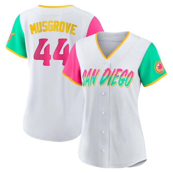 Women's San Diego Padres #44 Joe Musgrove 2022 White City Connect Cool Base Stitched Baseball Jersey(Run Small) Women's San Diego Padres #44 Joe Musgrove 2022 White City Connect Cool Base Stitched Baseball Jersey(Run Small)