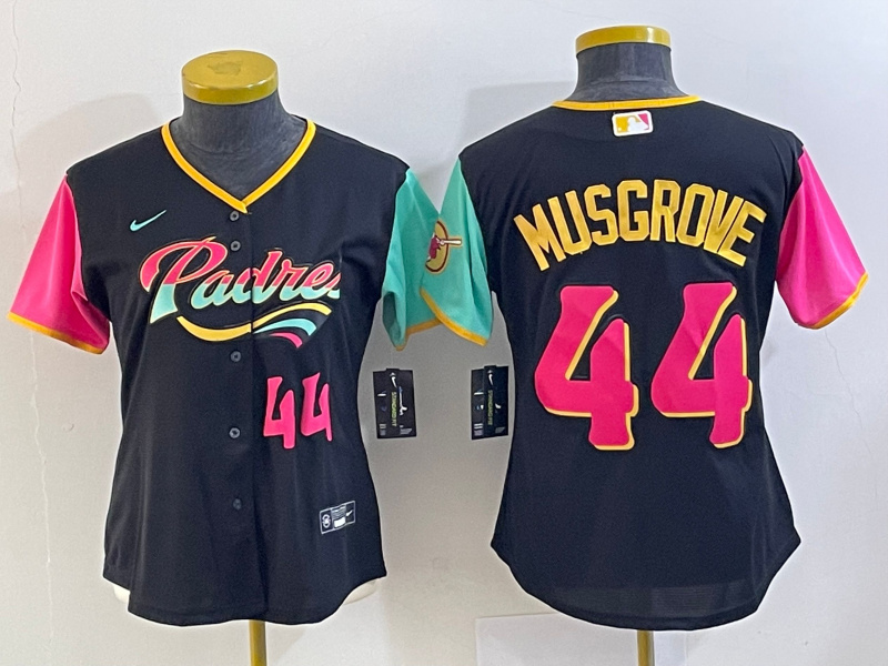 Women's San Diego Padres #44 Joe Musgrove Black City Connect With Patch Stitched Baseball Jersey(Run Small) Women's San Diego Padres #44 Joe Musgrove Black City Connect With Patch Stitched Baseball Jersey(Run Small)