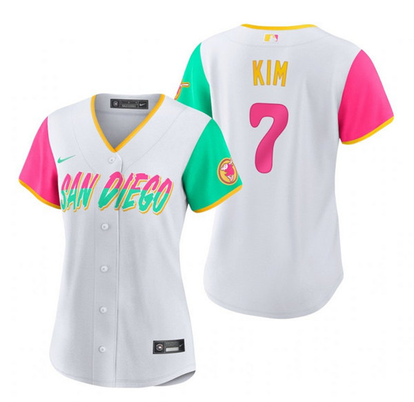 Women's San Diego Padres #7 Ha Seong Kim 2022 White City Connect Cool Base Stitched Baseball Jersey(Run Small) Women's San Diego Padres #7 Ha Seong Kim 2022 White City Connect Cool Base Stitched Baseball Jersey(Run Small)