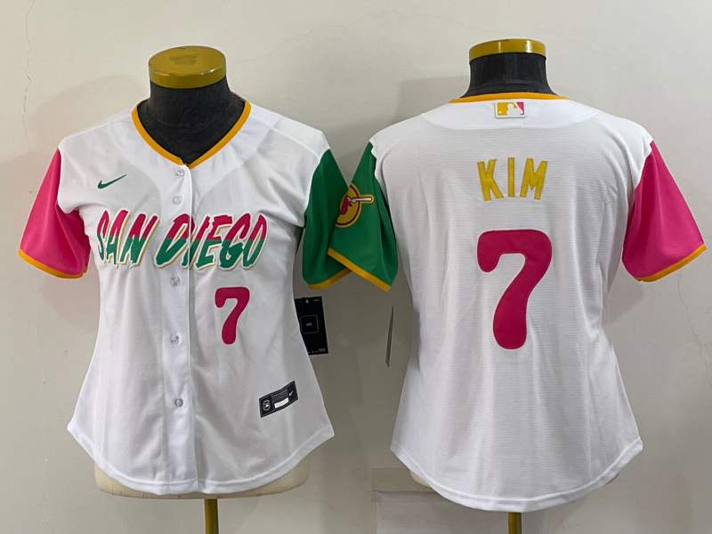 Women's San Diego Padres #7 Ha Seong Kim 2022 White City Connect Cool Base Stitched Baseball Jersey(Run Small)1 Women's San Diego Padres #7 Ha Seong Kim 2022 White City Connect Cool Base Stitched Baseball Jersey(Run Small)1