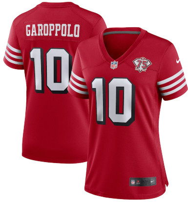 Women's San Francisco 49ers #10 Jimmy Garoppolo 75th Anniversary Jersey Women's San Francisco 49ers #10 Jimmy Garoppolo 75th Anniversary Jersey