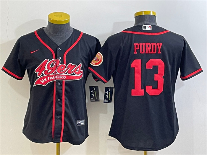 Women's San Francisco 49ers #13 Brock Purdy Black With Patch Cool Base Stitched Baseball Jersey(Run Small) Women's San Francisco 49ers #13 Brock Purdy Black With Patch Cool Base Stitched Baseball Jersey(Run Small)
